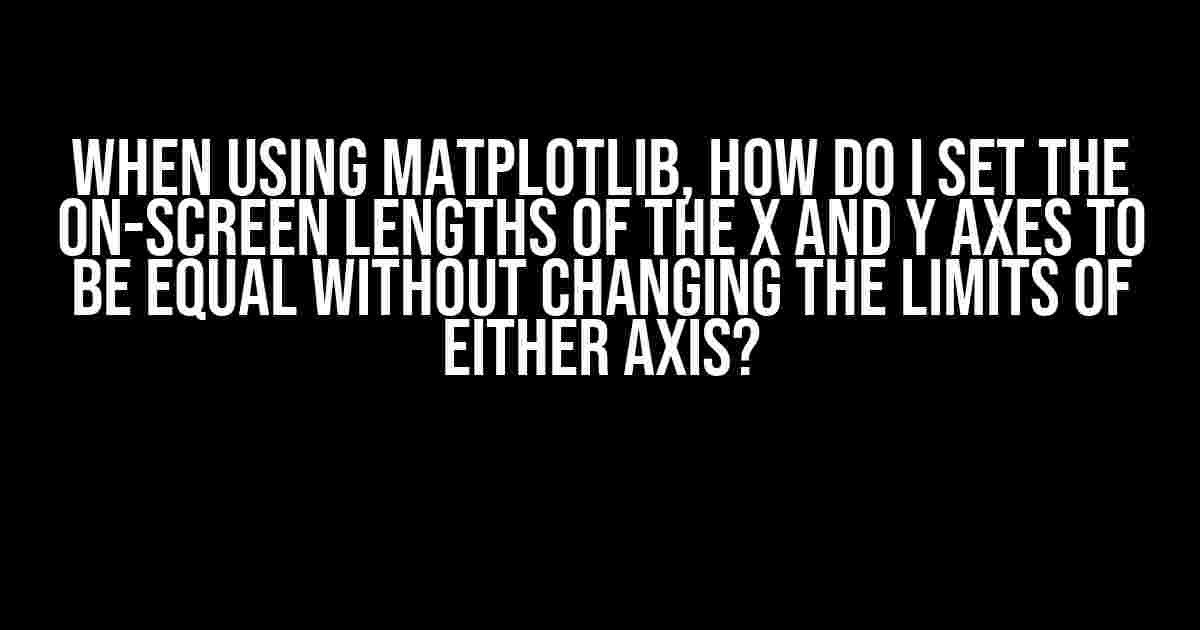 When using matplotlib, how do I set the on-screen lengths of the x and y axes to be equal without changing the limits of either axis?